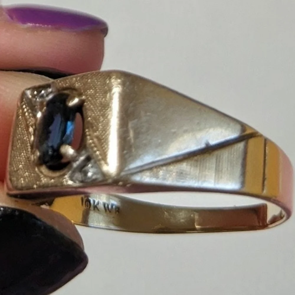 Vtg 1912 Weinmann Brothers 10k sapphire solid Gold ring diamond accents  3.7g